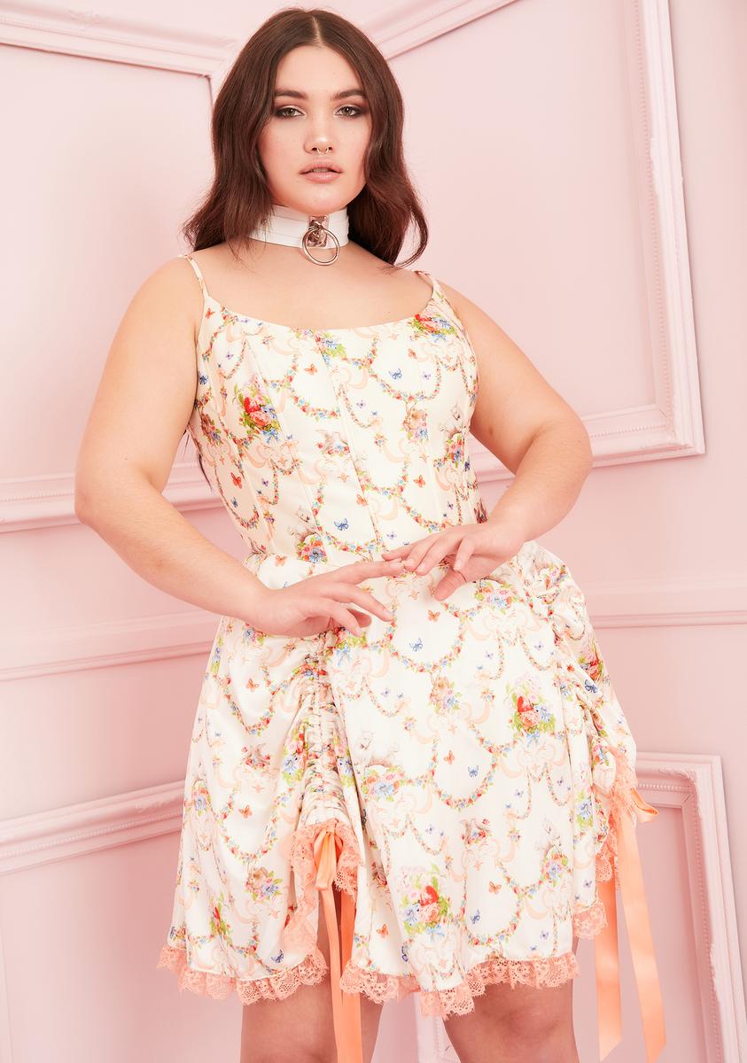 Plus Size Sugar Thrillz Renaissance Floral Corset Mini Dress Sleeveless Lace White Pink Plus Size Sugar Thrillz Renaissance Floral Corset Mini Dress Sleeveless Lace White Pink