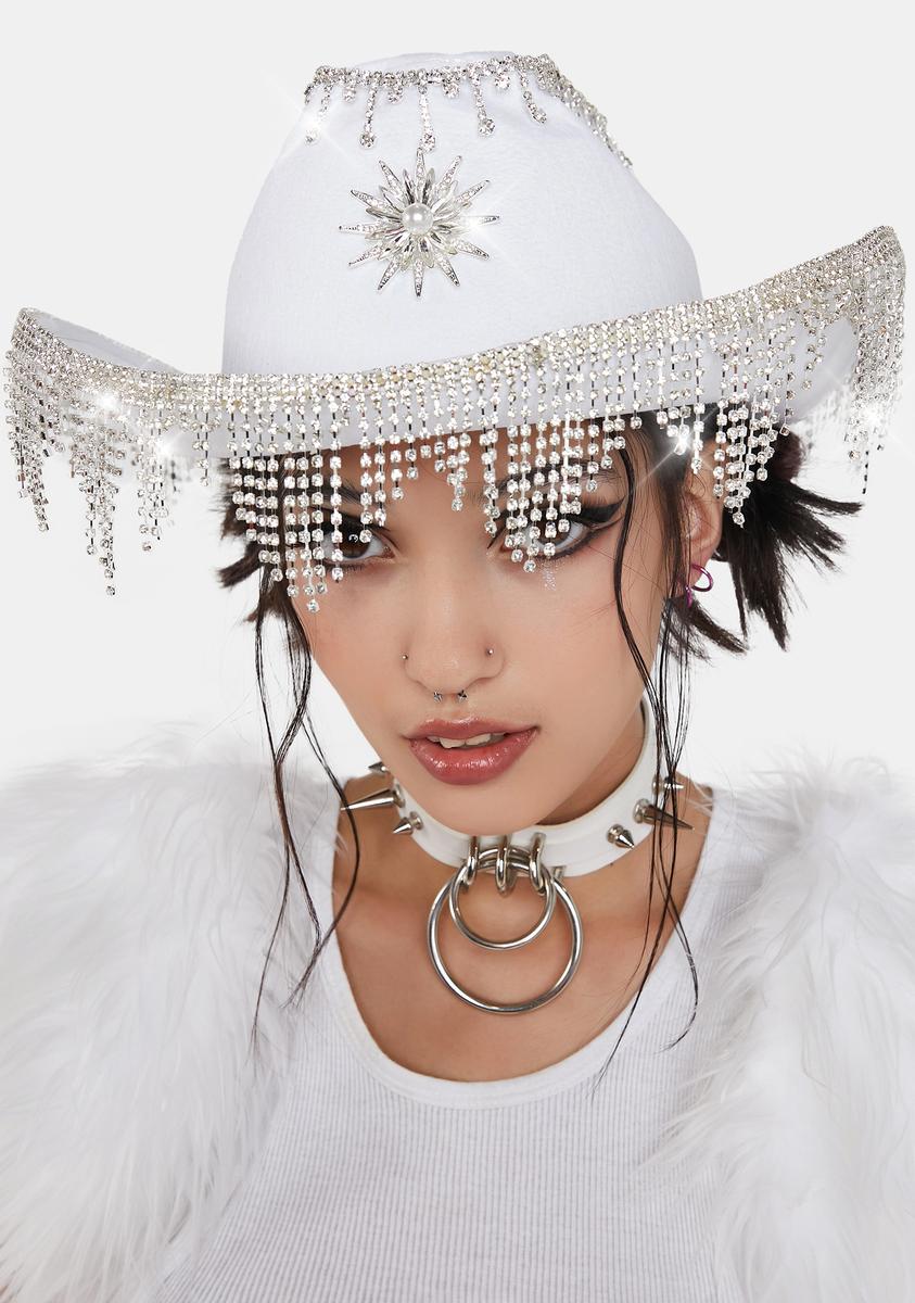 Crystal Cowboy Hat With Fringe White Dolls Kill