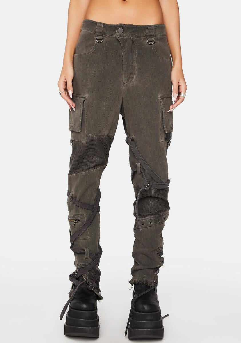 Darker Wavs Unisex Distressed Strappy Patchwork Cargo Pants