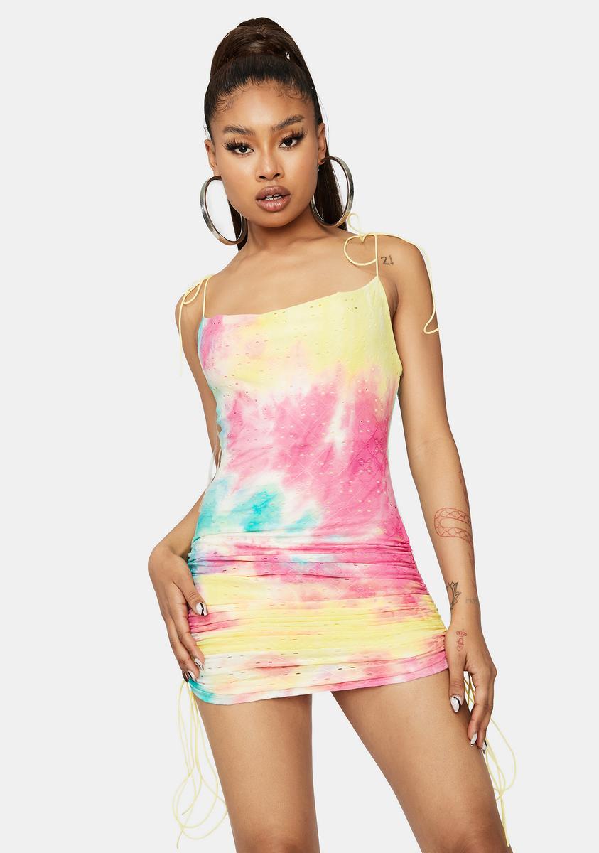 Tie Dye Tie Strap Ruched Side Bodycon Dress - Pink Dolls Kill Tie Dye Tie Strap Ruched Side Bodycon Dress - Pink Dolls Kill