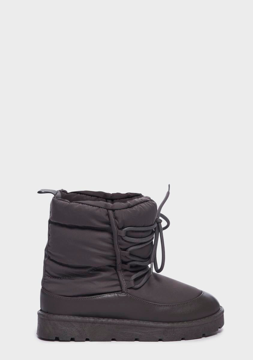 Quilted Puffer Lace Up Ankle Boots Gray – Dolls Kill