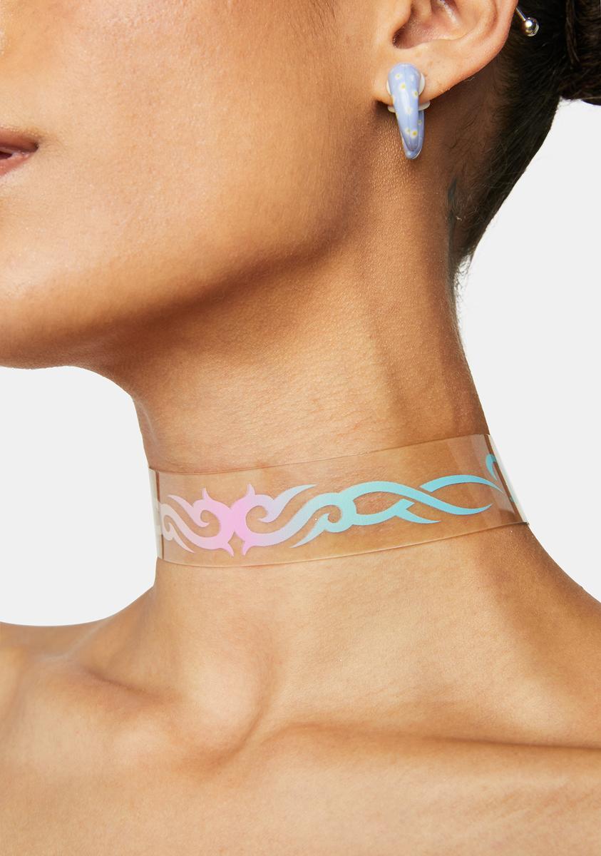 Holographic Tattoo Print Clear Vinyl Choker – Dolls Kill