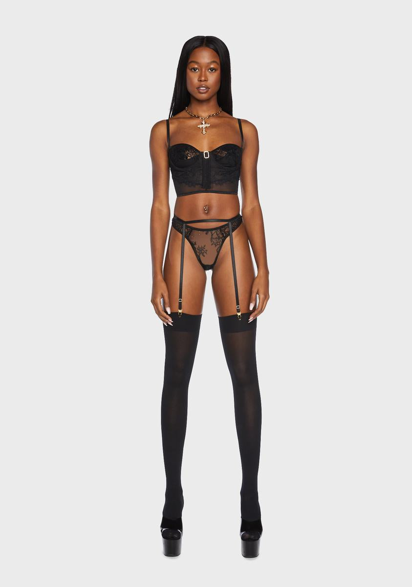 Forplay Bustier Panty Garter Lingerie Set - Black – Dolls Kill