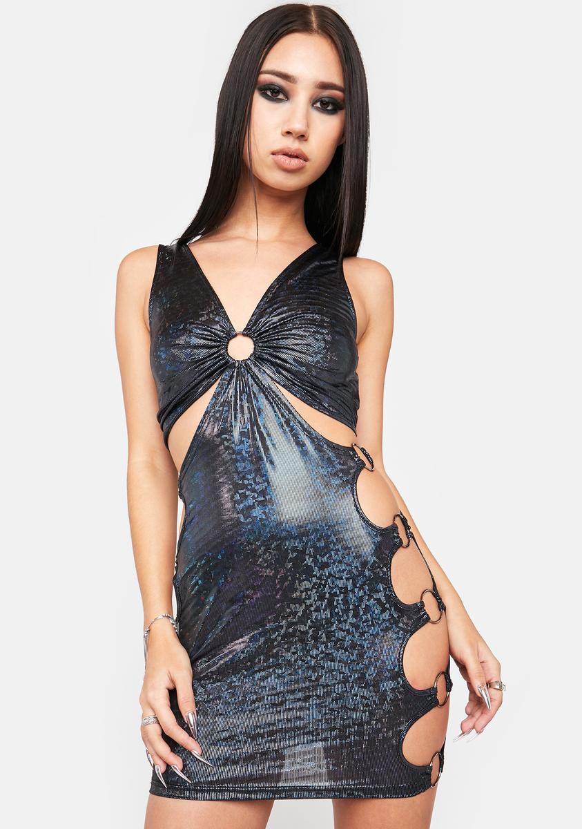 Holographic O-Ring Halter Mini Bodycon Dress - Black Dolls Kill Holographic O-Ring Halter Mini Bodycon Dress - Black Dolls Kill
