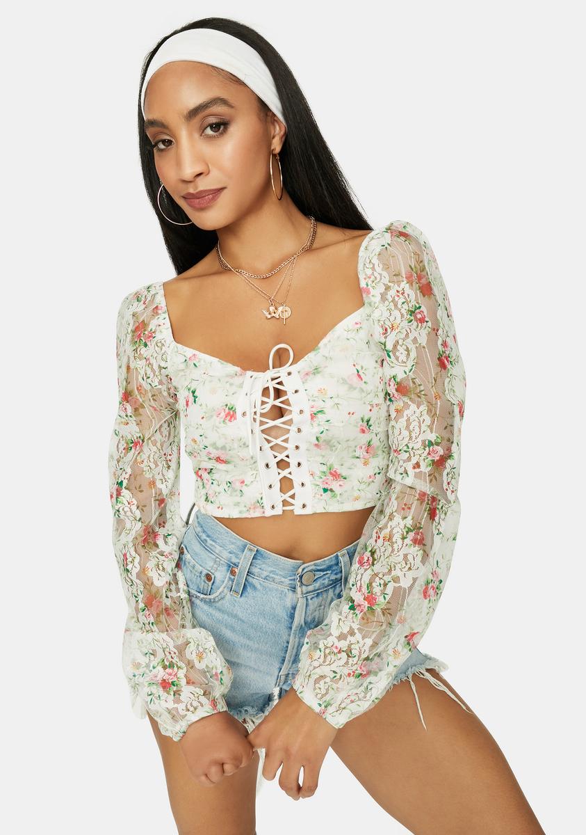 Sheer floral crop top online