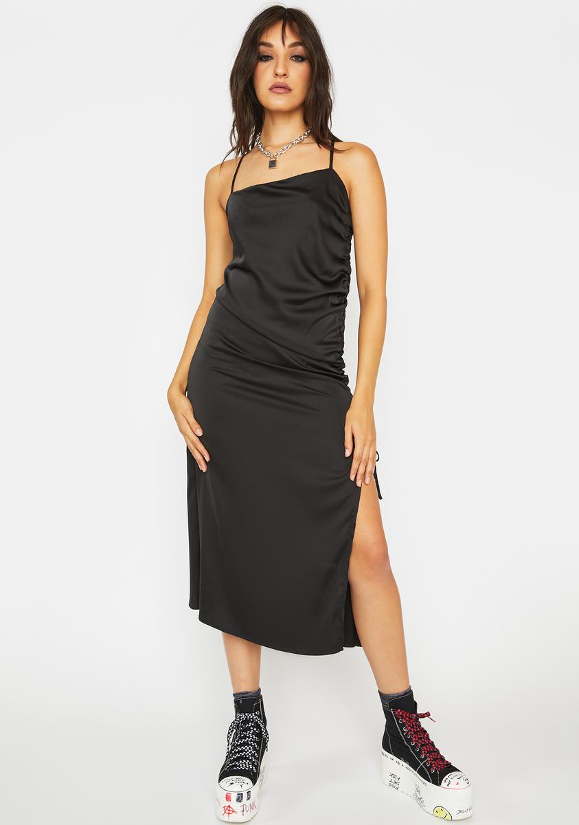 Satin Ruched Midi Dress