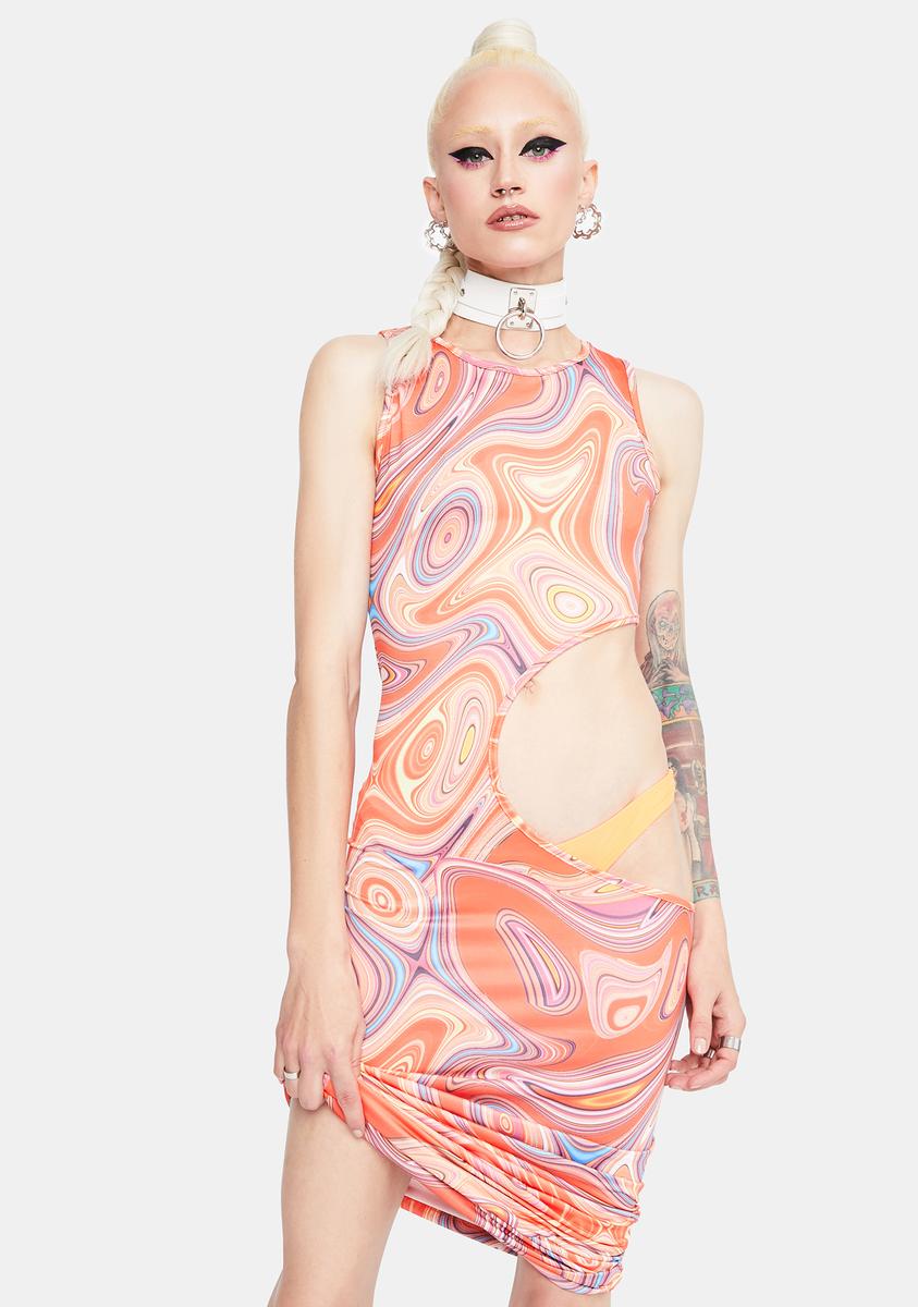trippy mesh dress Trippy Marble Print Cutout Mesh Maxi Dress