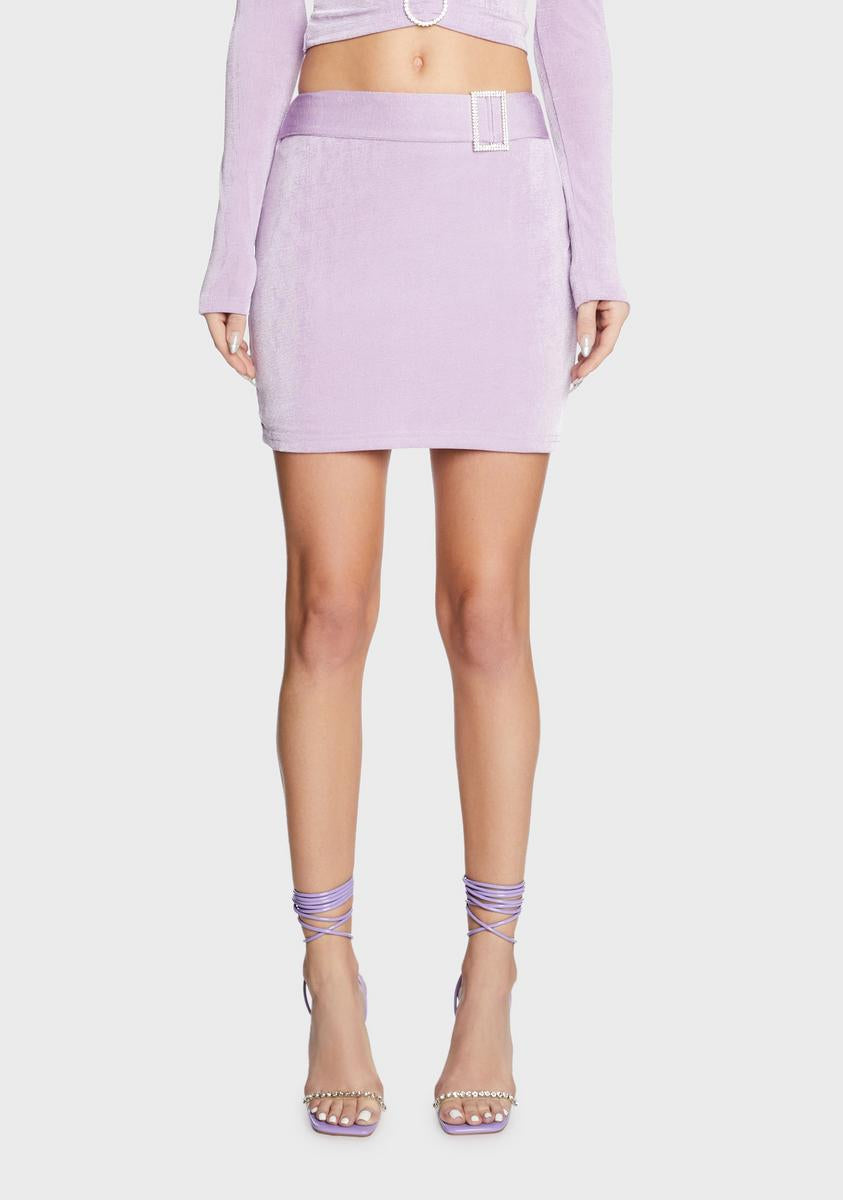 Pretty Garbage Velour Rhinestone Mini Skirt - Light Purple/Lilac