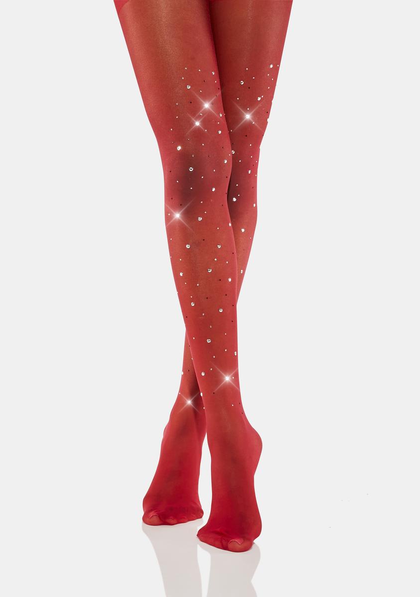 Rhinestone Sheer Sparkle Tights Red – Dolls Kill
