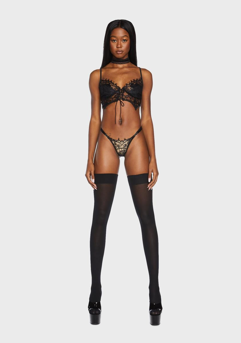 Sheer Lace Bra Top And Thong Panty Set - Black – Dolls Kill