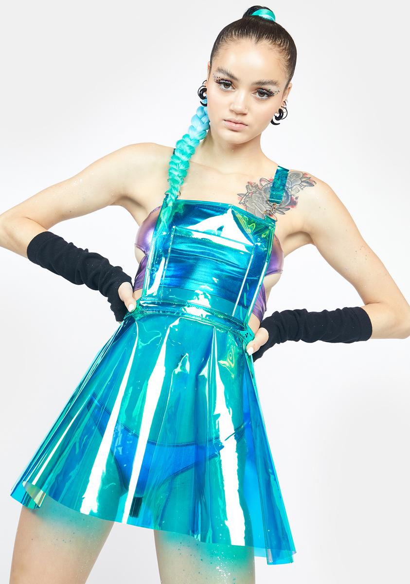 Club Exx Clear Holographic Overall Dress - Blue Club Exx Clear Holographic Overall Dress - Blue