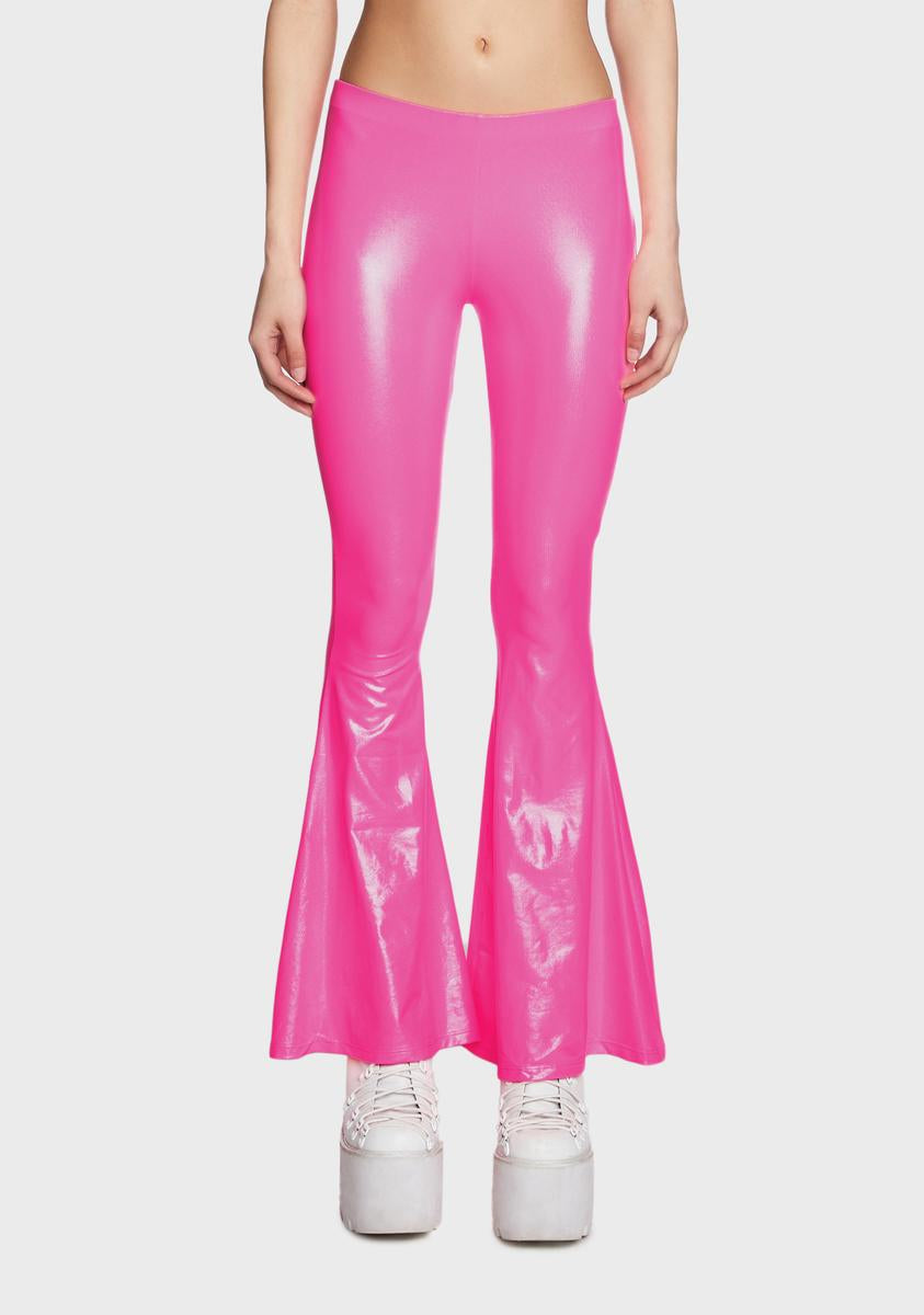 Pink latex flare pants deals