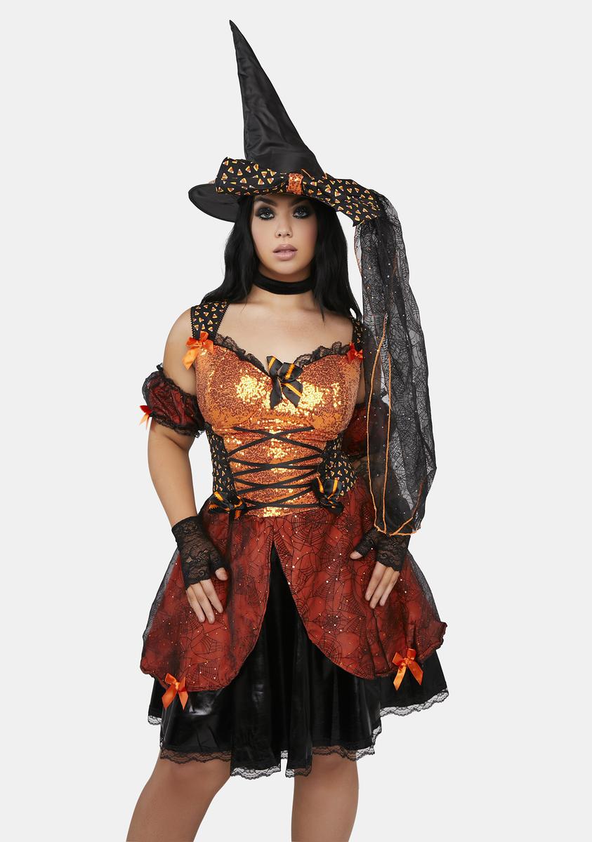 Plus Size Sexy Candy Corn Witch Costume - Orange/Black Dolls Kill Plus Size Sexy Candy Corn Witch Costume - Orange/Black Dolls Kill