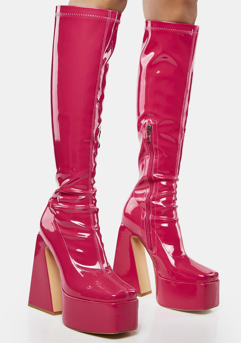 Azalea Wang Heeled Platform Knee High Boots - Pink â Dolls Kill