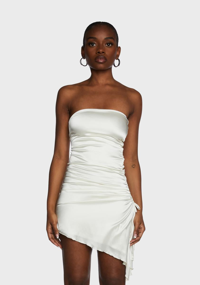 knee length dresses for ladies Satin Strapless Mini Ruched Dress