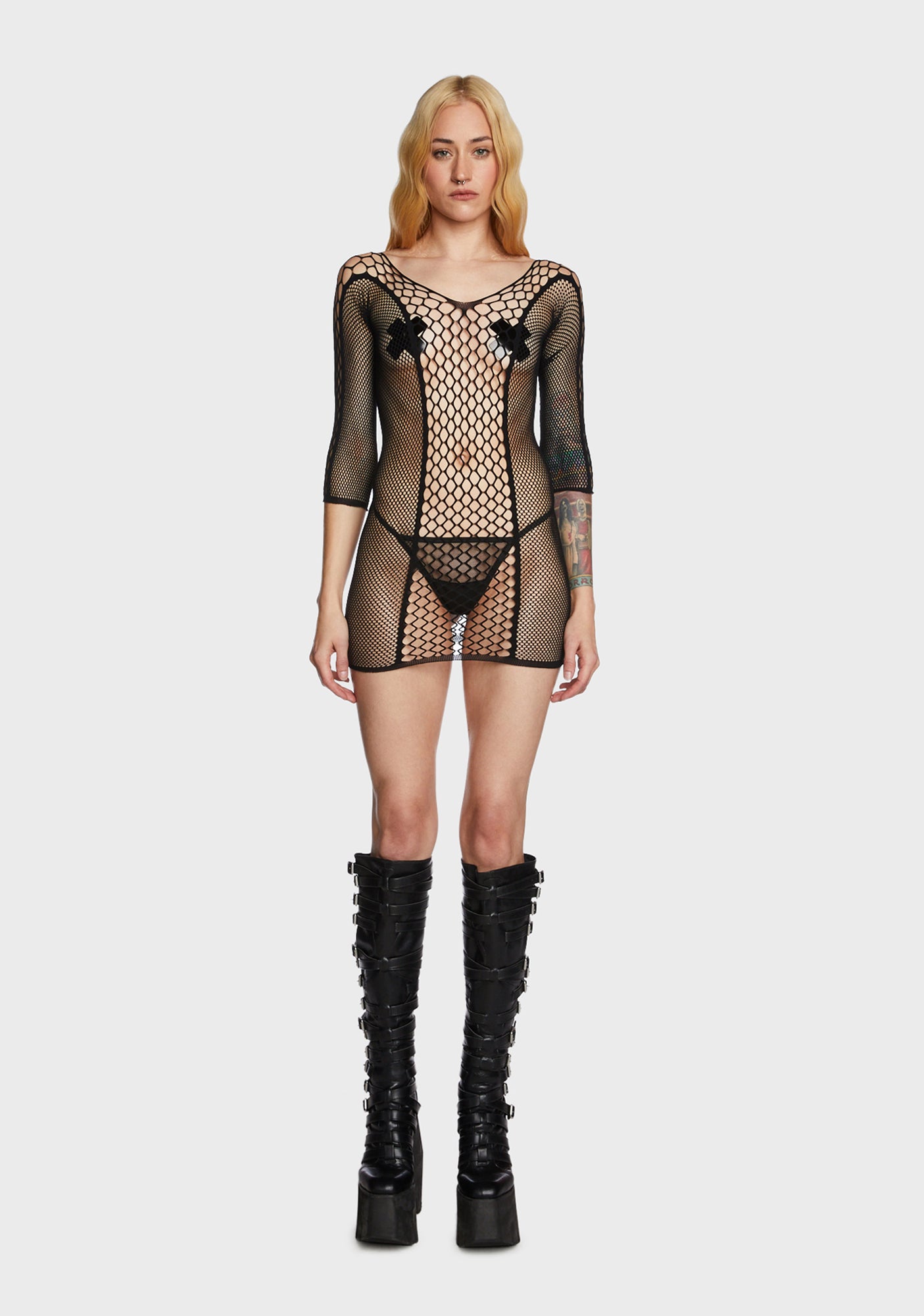 Sheer Fishnet Mini Bodystocking Dress