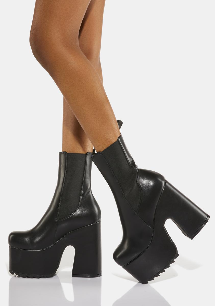 Lamoda Vegan Leather Chelsea Platform Heel Ankle Boots Black