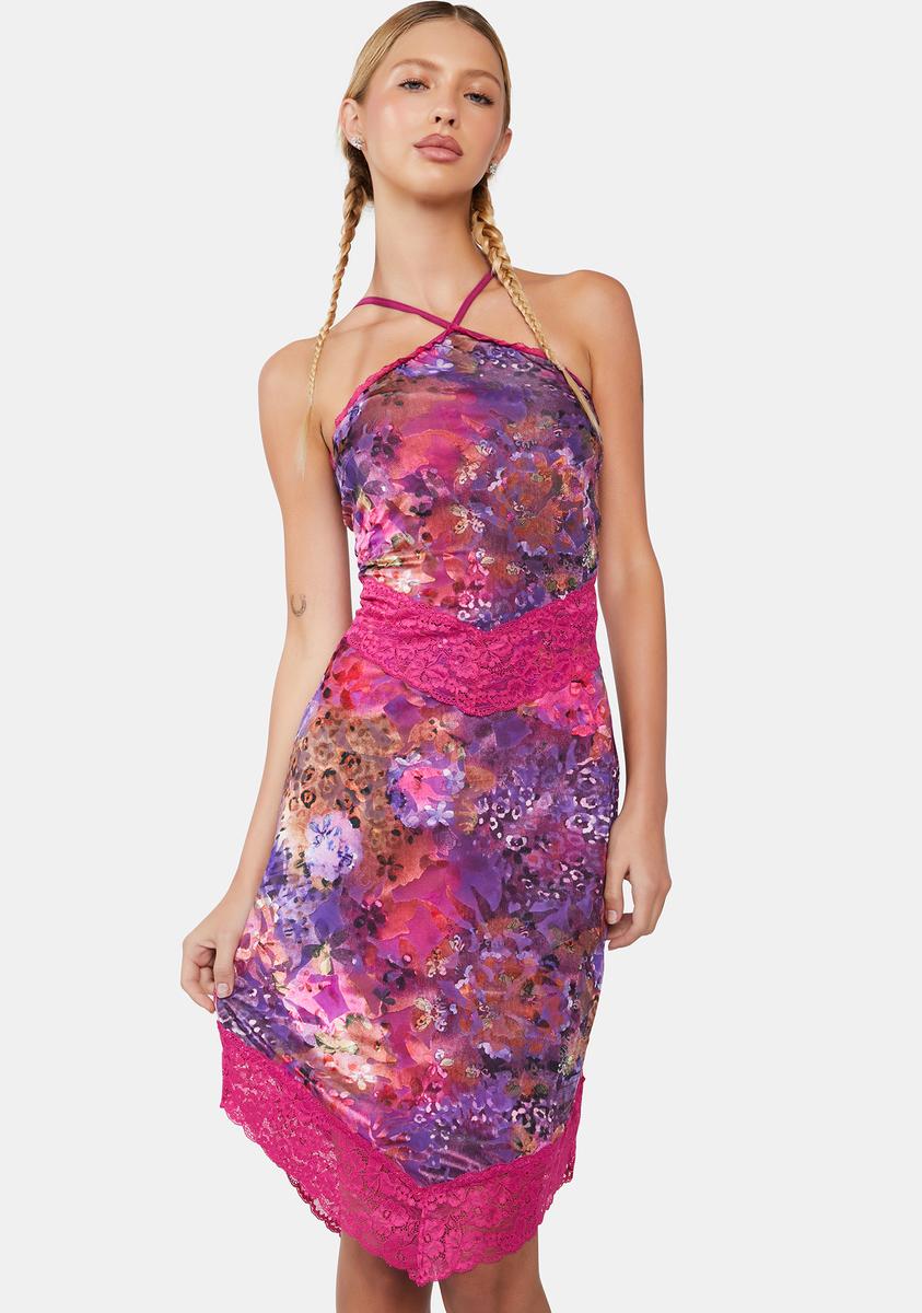 dELiA*s by Dolls Kill Velvet Floral Lace Midi Dress Wine Burnout