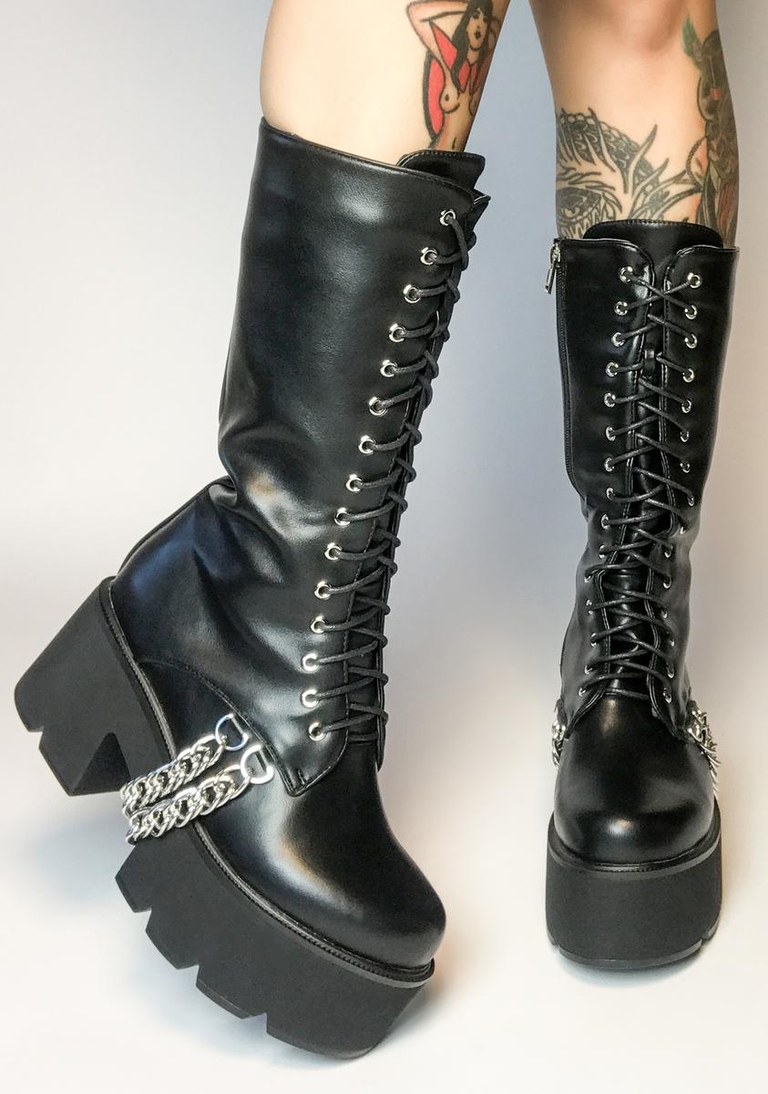 Lamoda Lace Up Chain Platform Boots - Black – Dolls Kill