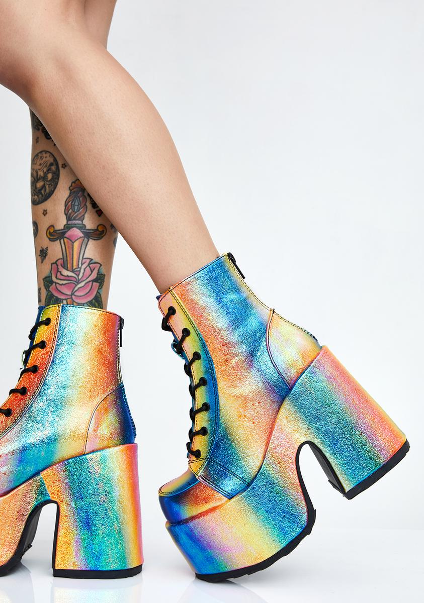 Rave Boots Holographic Demonia Iridescent Lace Up Platform Boots