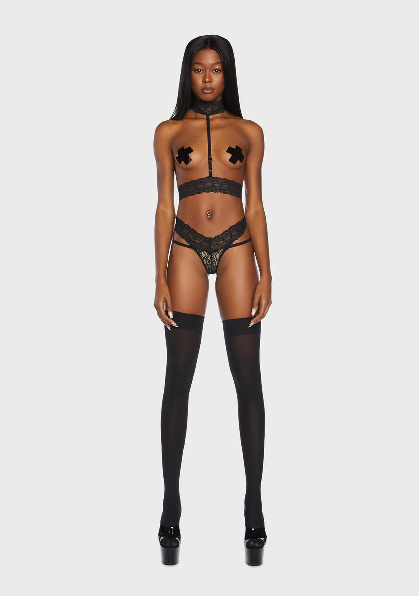 sexy choker lingerie Sheer Lace Choker Neckline Lingerie Set