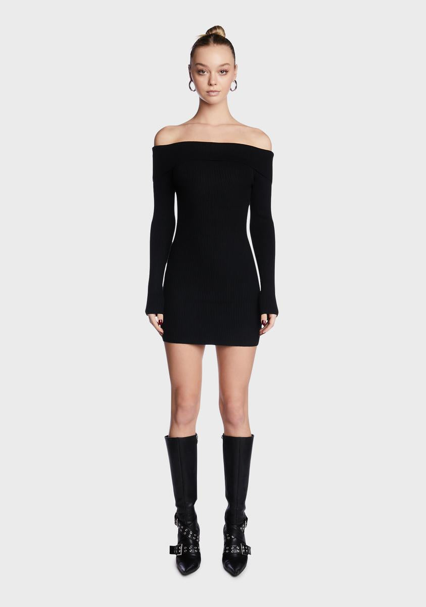 Edikted Ribbed Knit Off Shoulder Mini Dress - Black Edikted Ribbed Knit Off Shoulder Mini Dress - Black