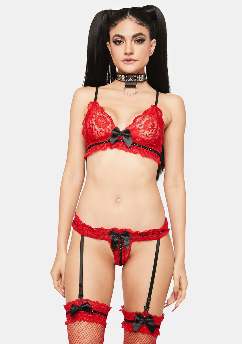 bow red lace underwear bra set