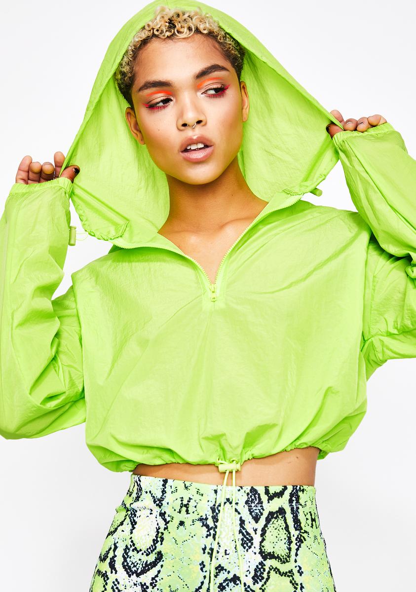 Neon Green Crop Drawstring Hooded Jacket – Dolls Kill