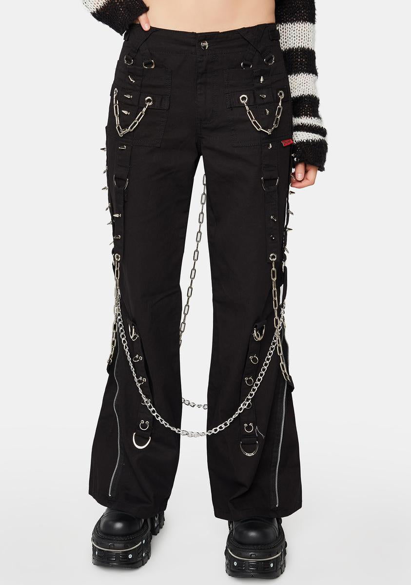 Tripp NYC Chain Spiked Cargo Flare Pants - Black – Dolls Kill