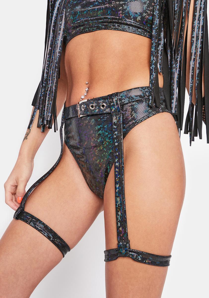 Roma Shimmer Garter Belt Booty Shorts - Black Holographic Dolls Kill Roma Shimmer Garter Belt Booty Shorts - Black Holographic Dolls Kill