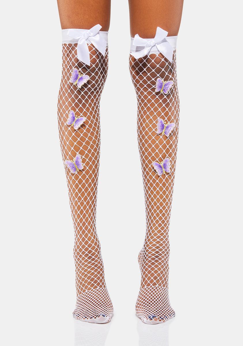White fishnet socks with bow hotsell