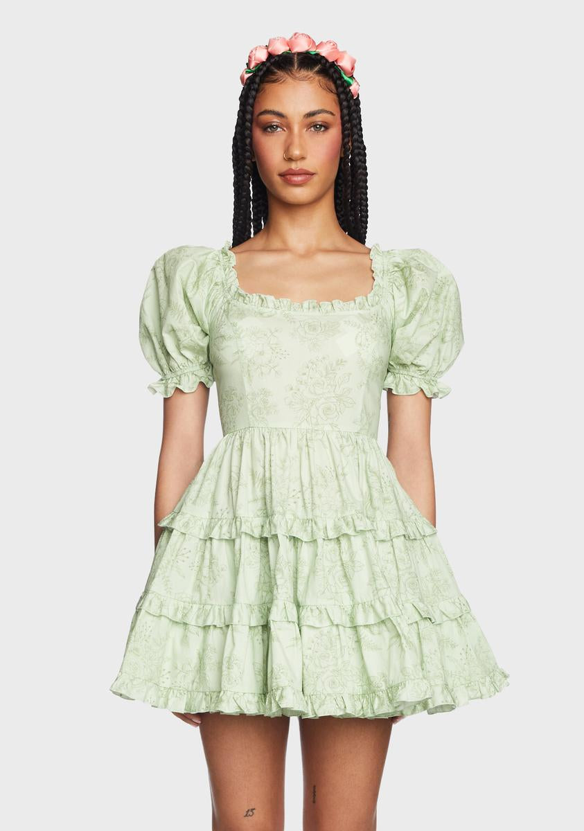 Sugar Thrillz Floral Print Babydoll Dress - Green