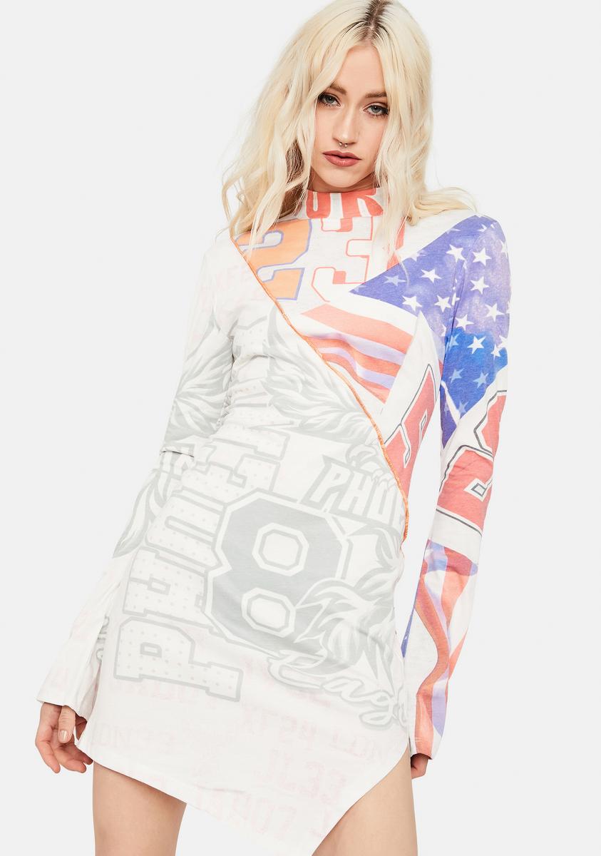 Jaded London Varsity Flag Print Cut & Sew Long Sleeve Jersey Dress