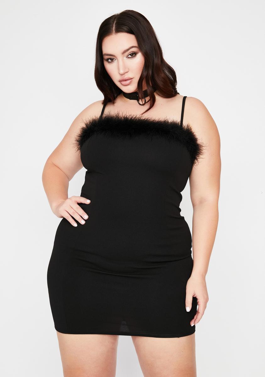 black satin lace mini dress Faux Fur Mini Dress main image 0