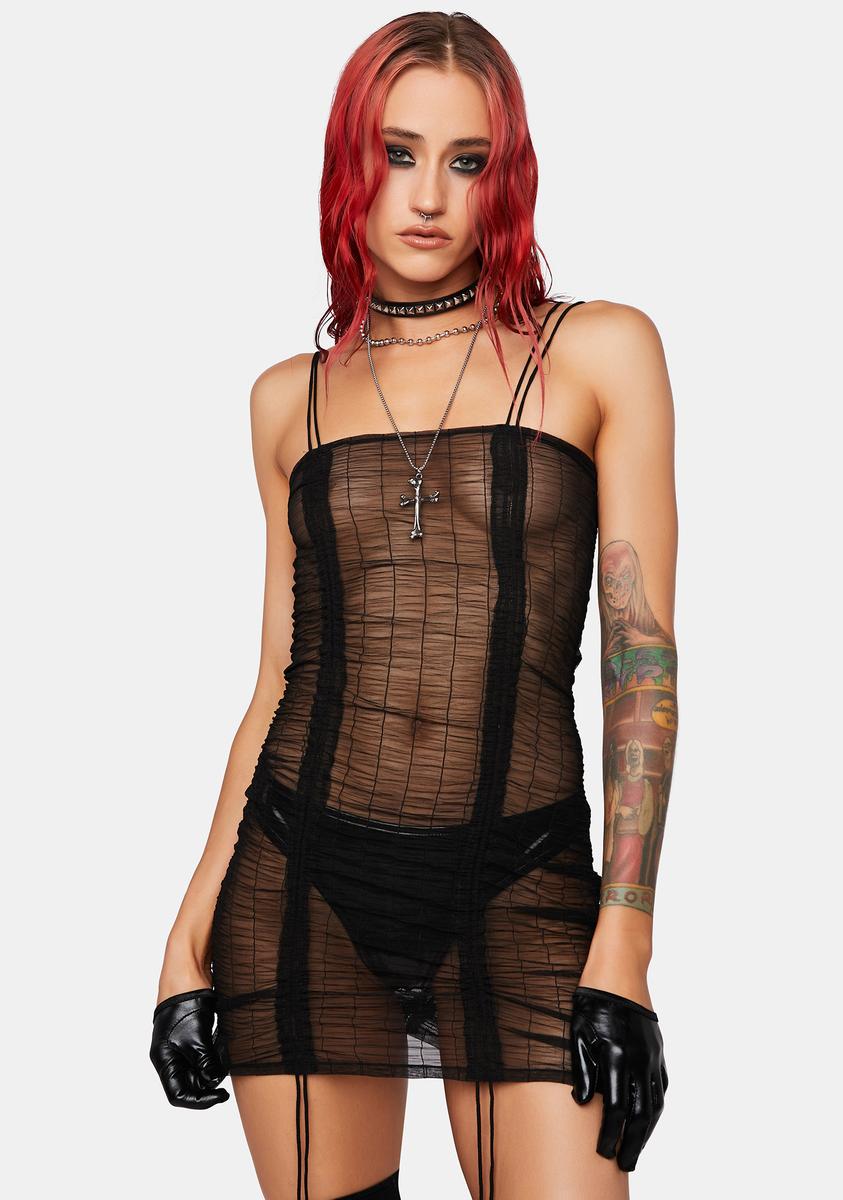 Ivy Berlin Sheer Ruched Mini Dress - Black Dolls Kill Ivy Berlin Sheer Ruched Mini Dress - Black Dolls Kill