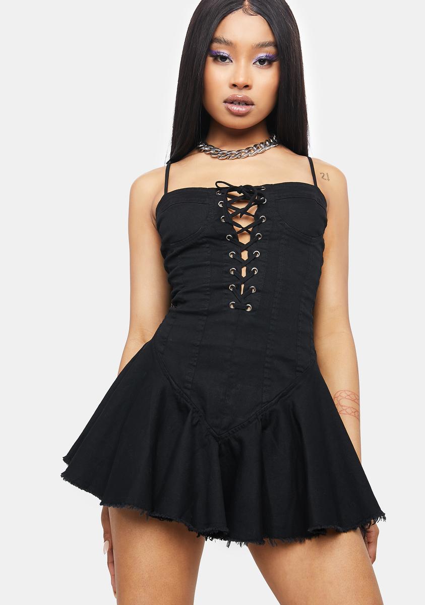 Lace Up Bust A Line Cami Mini Dress Black – Dolls Kill