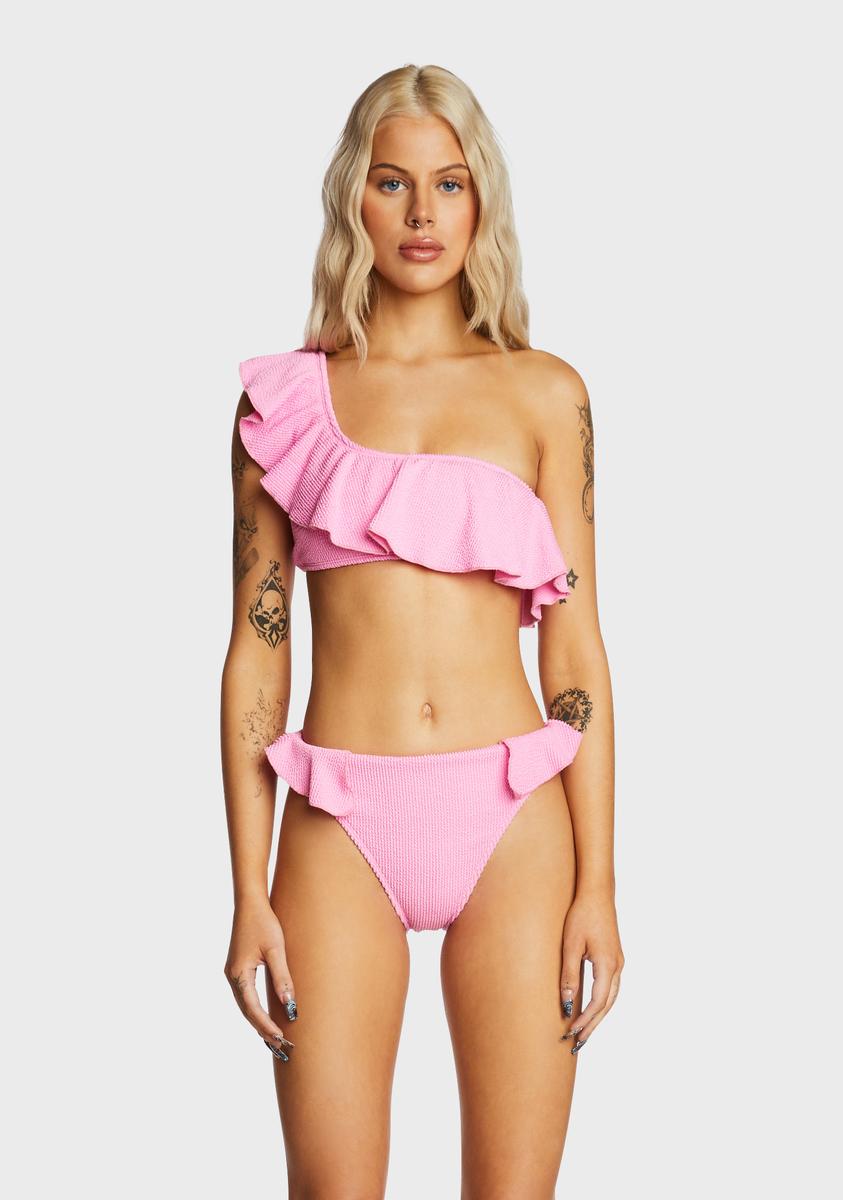 pink ruffle bikini top