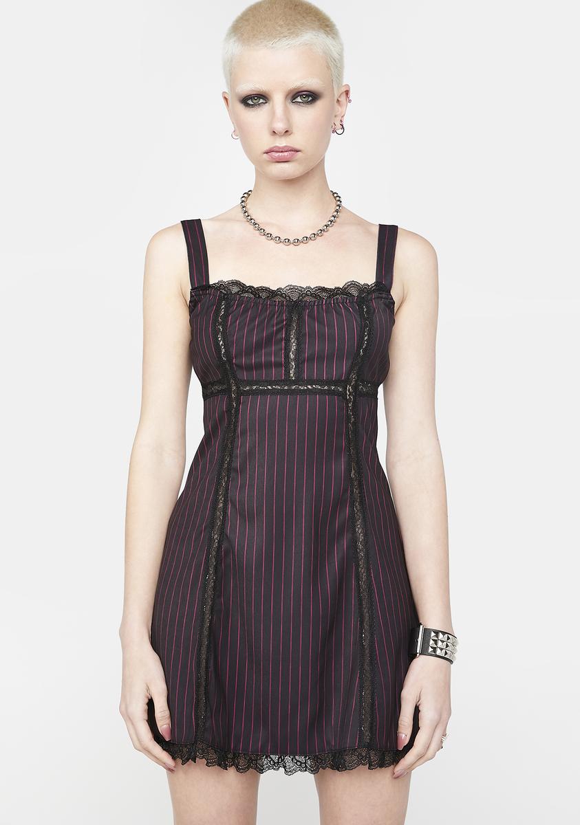 Delia's Pinstripe Lace Trim Mini Dress
