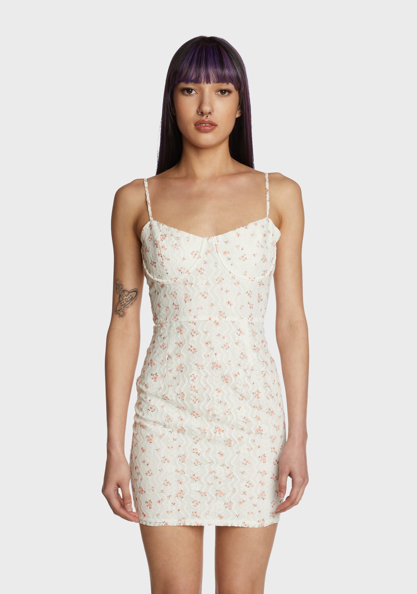Floral Lace Mini Bodycon Dress - Off White