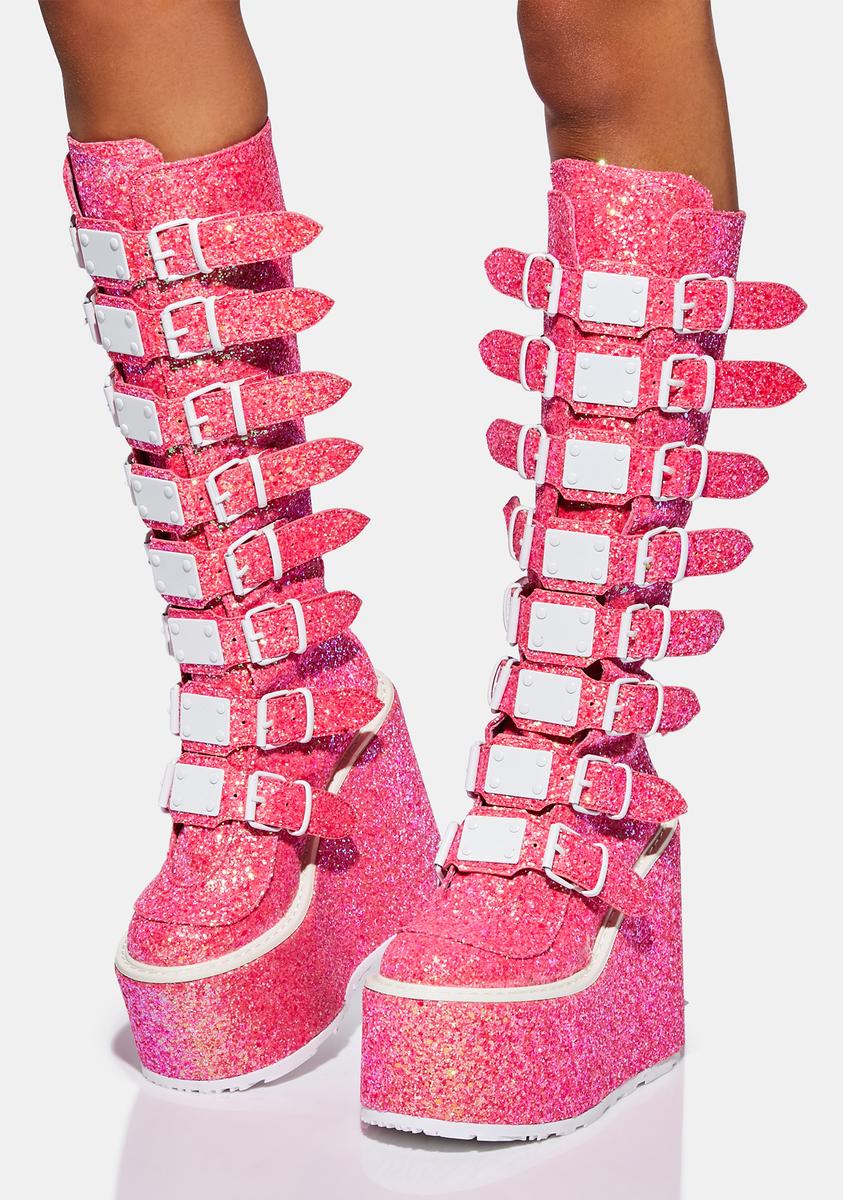 Pink Platform Boots Demonia Trinity Boots Pink Demonia Swing 815