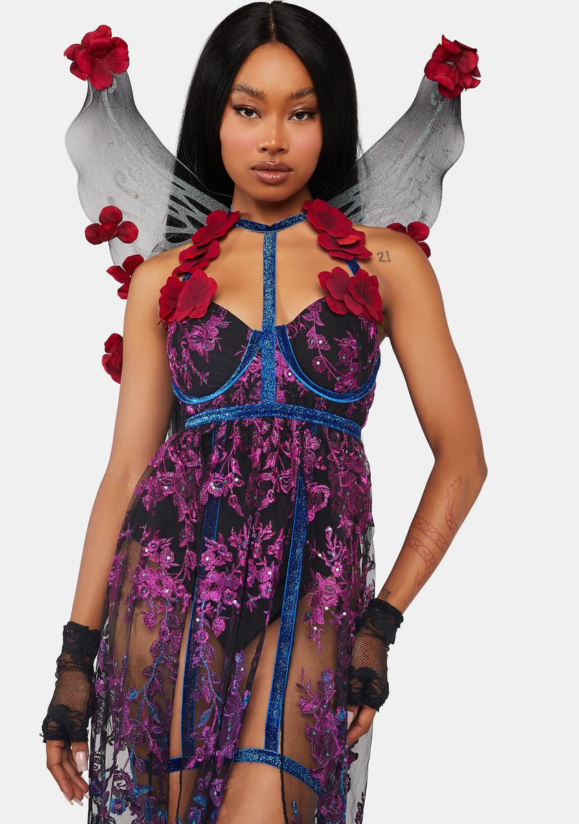 Sheer Maxi Floral Fairy Queen Costume Set - Multi Dolls Kill Sheer Maxi Floral Fairy Queen Costume Set - Multi Dolls Kill