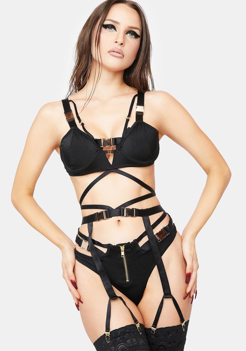 Forplay Strappy Buckle Detail Garter Lingerie Set - Black Dolls Kill Forplay Strappy Buckle Detail Garter Lingerie Set - Black Dolls Kill