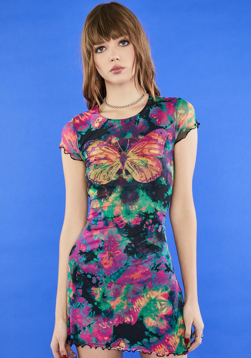 Delia's Tie Dye Butterfly Print Short Sleeve Mesh Mini Dress Rainbow Dolls Kill Delia's Tie Dye Butterfly Print Short Sleeve Mesh Mini Dress Rainbow Dolls Kill