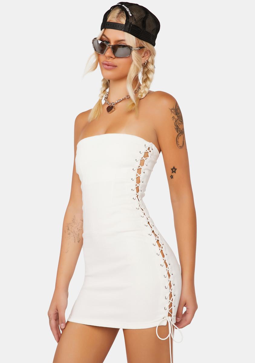 Edikted Denim Lace Up Mini Dress - White Dolls Kill Edikted Denim Lace Up Mini Dress - White Dolls Kill