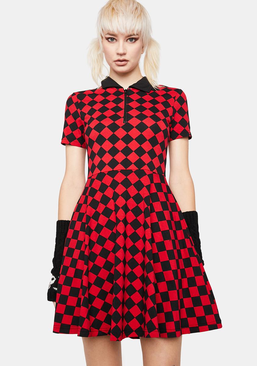 red night gothic collar mini dress Black Friday Checkered Mini Dress