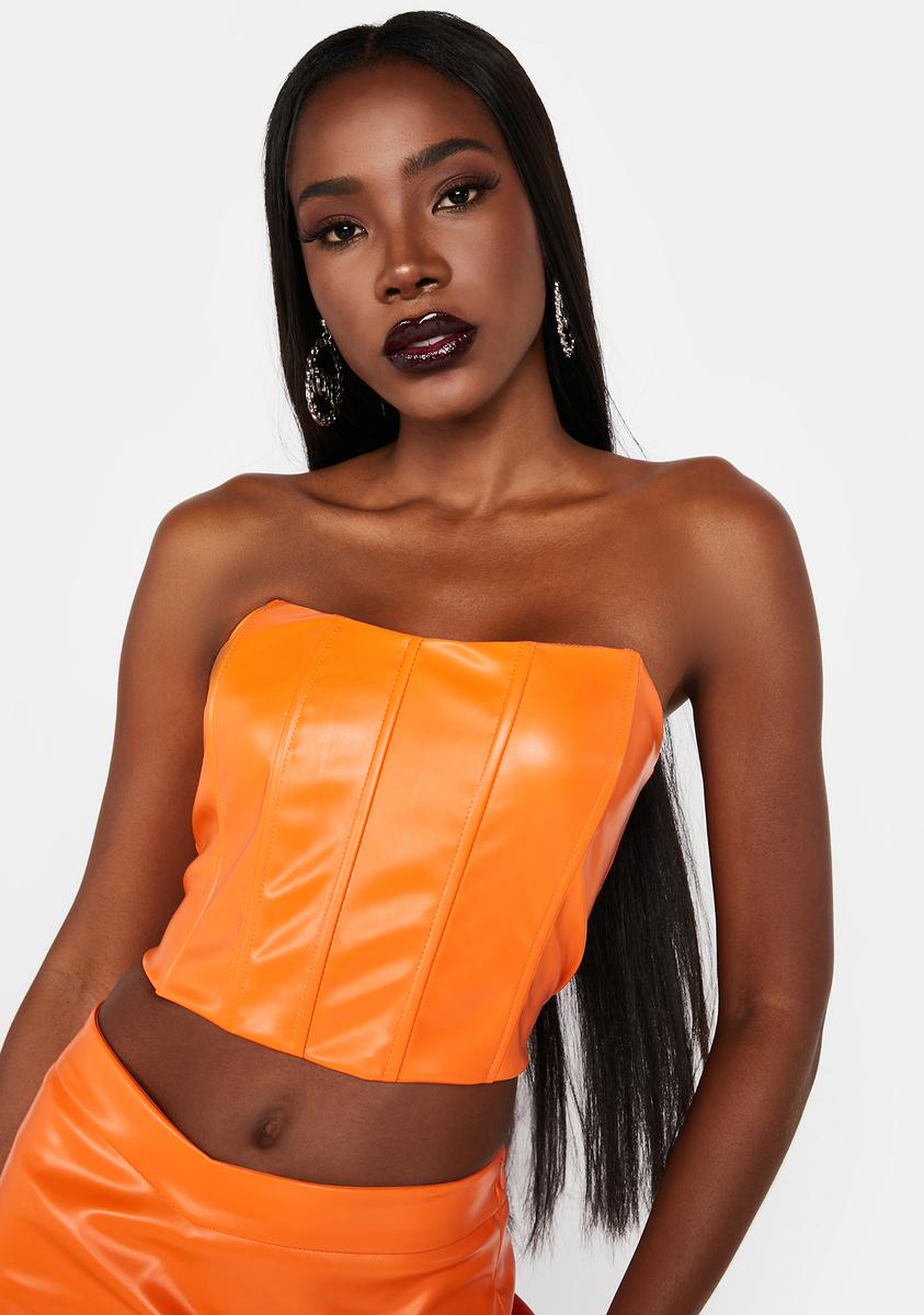 Vegan Leather Structured Corset Top - Orange – Dolls Kill