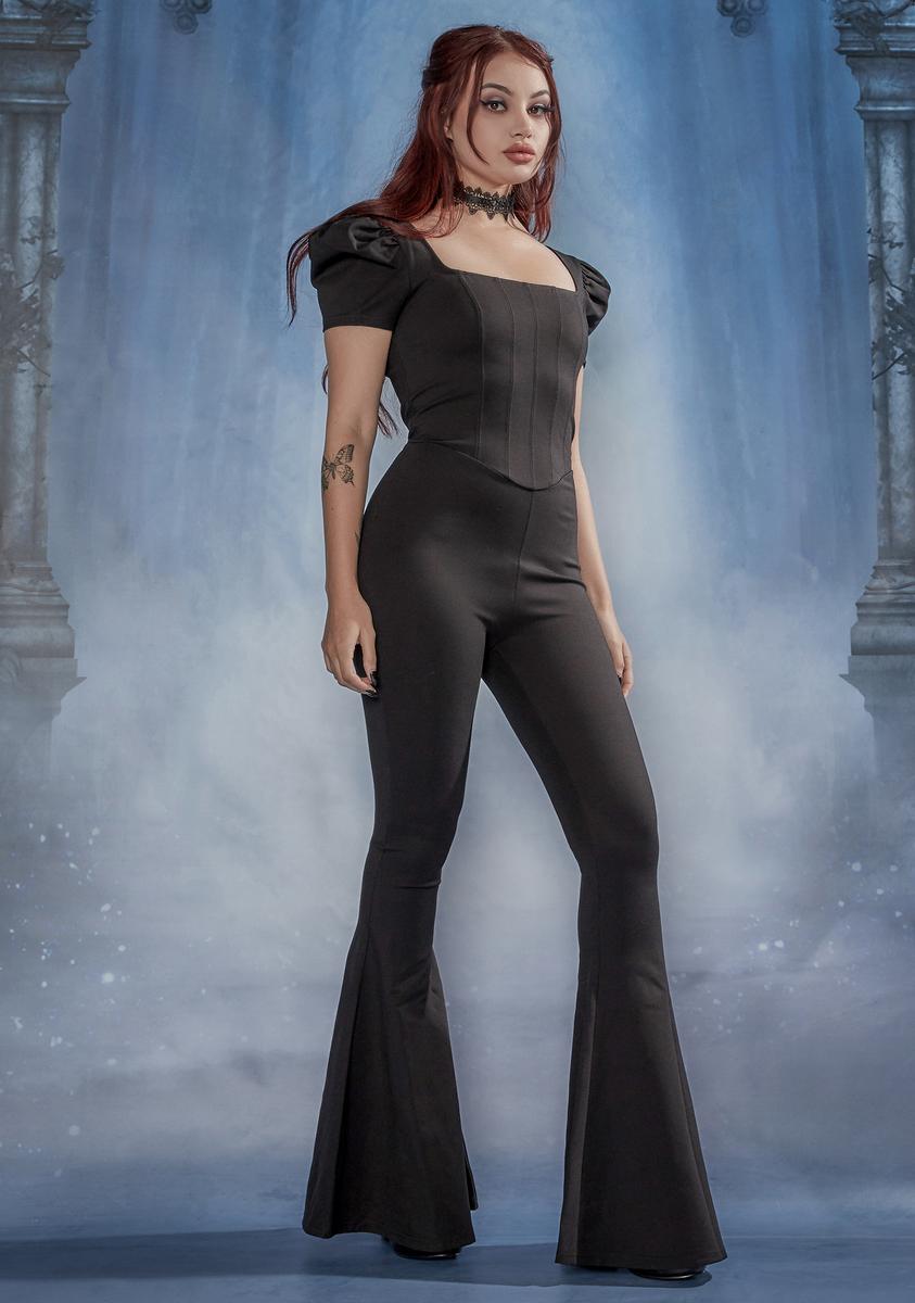 Widow Dark Fairy Puff Sleeve Bell Bottom Jumpsuit – Dolls Kill