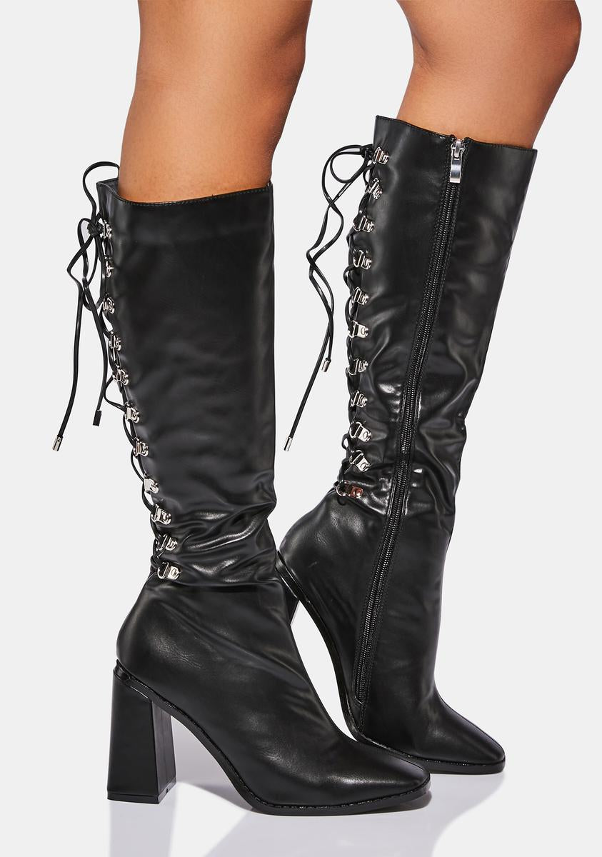 Koi Footwear Corset Lace Up Back Knee High Boots Black