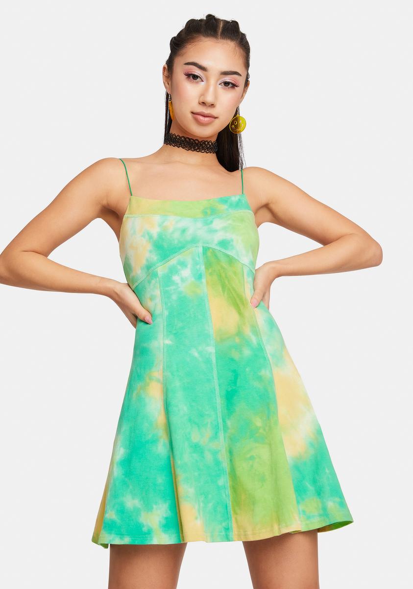 Fit N Flare Tank Mini Dress - Green Tie Dye Fit N Flare Tank Mini Dress - Green Tie Dye