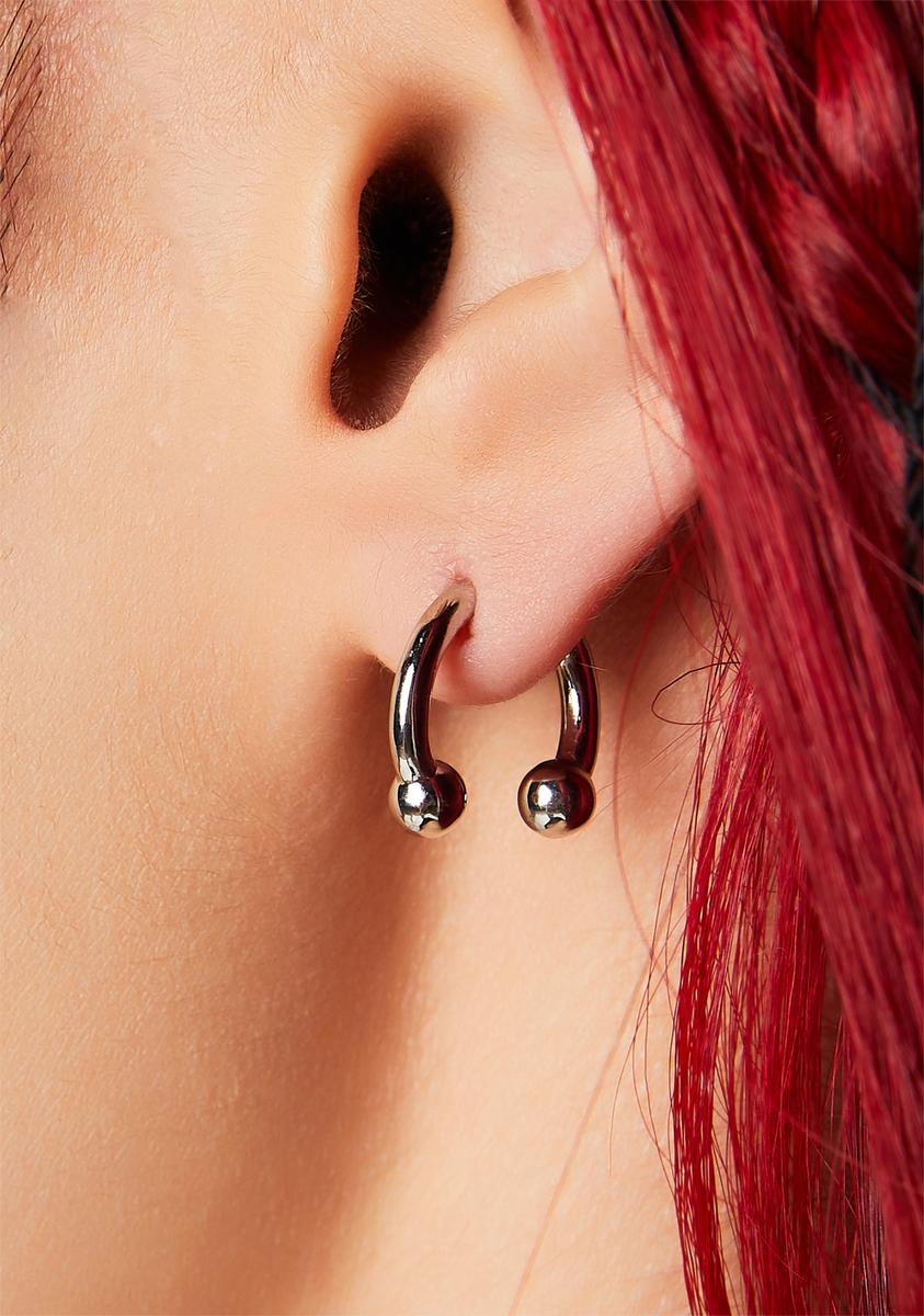 Two Tone Piercing Earrings Set Silver/Black Dolls Kill
